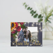 Sonnenblumen und Rose Marine Foto rett Datum Hochz Ankündigungspostkarte (Stehend Vorderseite)