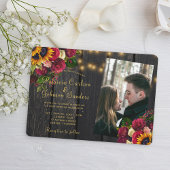 Sonnenblumen und Rose QR-Code Foto rustikale Hochz Einladung