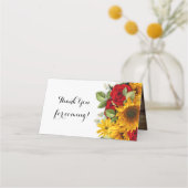 Sonnenblumen und Rose rustikal Platzkarte (Rückseite)