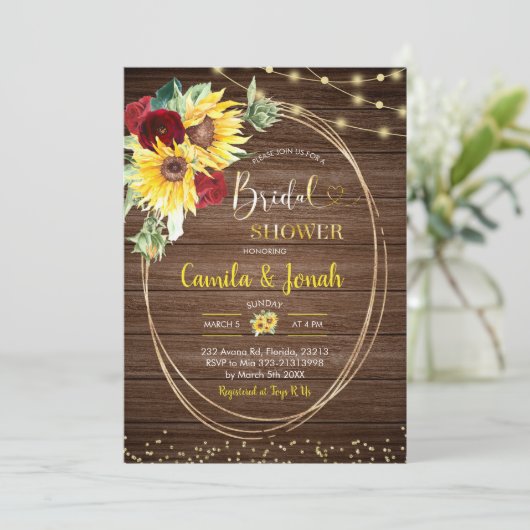 Sonnenblumen und Rose Rustikale Brauerei Einladung (Stehend Vorderseite)