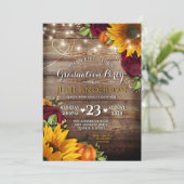 Sonnenblumen und Rose Rustikale Graduierungspartei Einladung (Stehend Vorderseite)