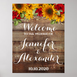 Sonnenblumen und Rose Rustikale Hochzeit Begrüßung Poster