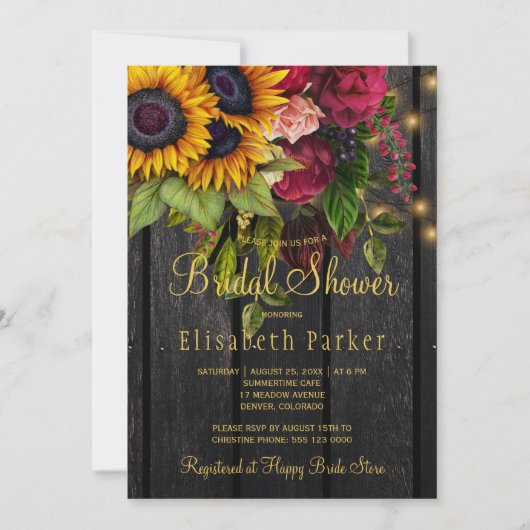 Sonnenblumen und Rose rustikales Brautparty aus Ho Einladung (Vorderseite)