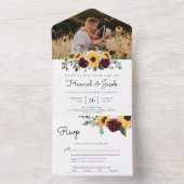 Sonnenblumen und Rose Rustikales Foto All In One Einladung (Innen Boden)