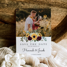 Sonnenblumen und Rose Rustikales Foto Hochzeit Save The Date