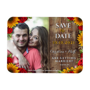 Sonnenblumen und Rose Rustikales Foto Magnet aus H