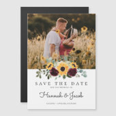 Sonnenblumen und Rose Rustikales Foto Save the Dat Magneteinladung (Vorne/Hinten)