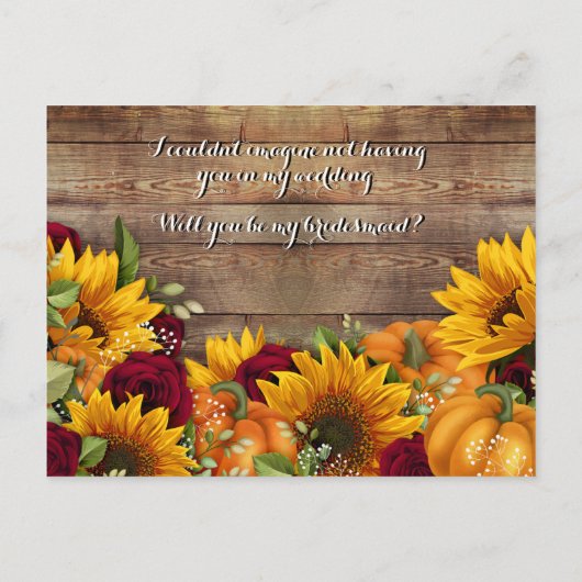 Sonnenblumen und Rose werden Sie meine Bridesmaid- Ankündigungspostkarte (Rückseite)