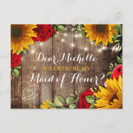 Sonnenblumen und Rose werden Sie meine Trauzeugin Ankündigungspostkarte