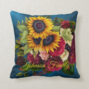 Sonnenblumen und Rosen elegante Familienname Navyb Kissen