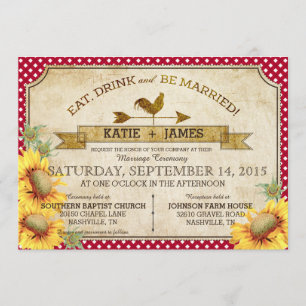 Sonnenblumen und Roster Picnic Hochzeit Einladung
