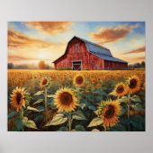 SONNENBLUMEN UND ROTE BARN POSTER (Vorne)