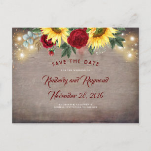 Sonnenblumen und rote Blume fallen Save the Date Ankündigungspostkarte