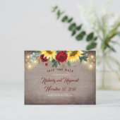 Sonnenblumen und rote Blume fallen Save the Date Ankündigungspostkarte (Stehend Vorderseite)