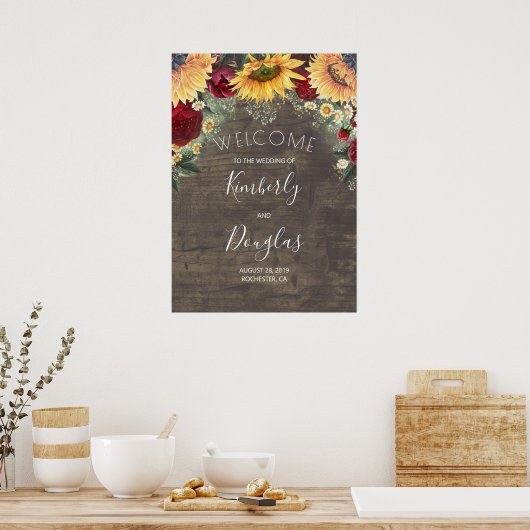 Sonnenblumen und Rote Rose Hochzeit im Herbst Begr Poster (Küche)