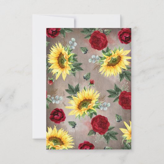 Sonnenblumen und Rote Rose Hochzeit im Herbst UAWG RSVP Karte (Rückseite)