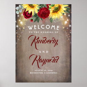 Sonnenblumen und Rote Rosen Begrüßungszeichen Poster