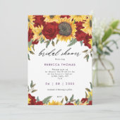 Sonnenblumen und rote Rosen Blumenbeete Brautparty Einladung (Stehend Vorderseite)