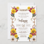 Sonnenblumen und Rote Rosen Rustikale Charro Quinc Einladung (Vorderseite)