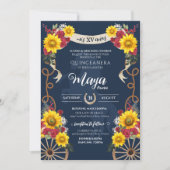 Sonnenblumen und Rote Rosen Rustikale Charro Quinc Einladung (Vorderseite)