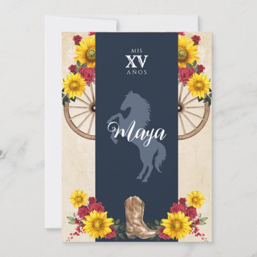 Sonnenblumen und Rote Rosen Rustikale Charro Quinc Einladung (Rückseite)