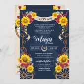Sonnenblumen und Rote Rosen Rustikale Charro Quinc Einladung (Vorne/Hinten)