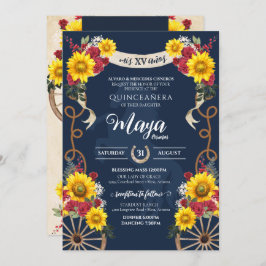 Sonnenblumen und Rote Rosen Rustikale Charro Quinc Einladung