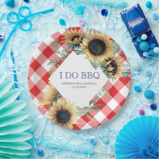 Sonnenblumen und Roter Tartan I machen GRILLEN Pappteller (Party)