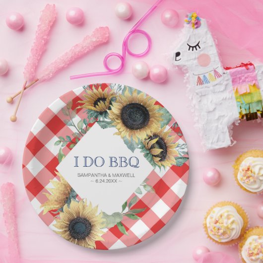 Sonnenblumen und Roter Tartan I machen GRILLEN Pappteller (Party)