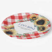 Sonnenblumen und Roter Tartan I machen GRILLEN Pappteller (Schrägansicht)