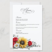 Sonnenblumen- und Rotrose-Blumenhochzeitsmenü (Vorderseite)