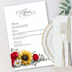 Sonnenblumen- und Rotrose-Blumenhochzeitsmenü
