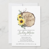 Sonnenblumen und Rundholz-Slice-Brautparty Einladung (Vorderseite)