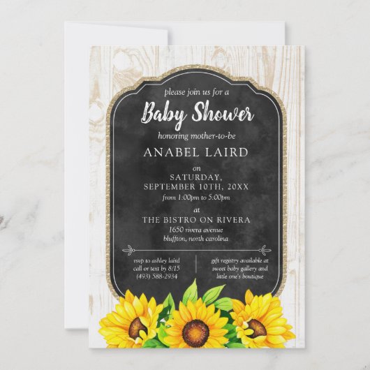 Sonnenblumen und rustikale Holzbauerndusche Einladung (Vorderseite)