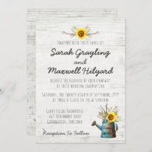 Sonnenblumen und Rustikale Holzfarm Einladung