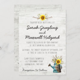 Sonnenblumen und Rustikale Holzfarm Einladung