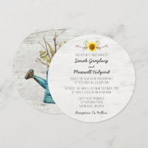 Sonnenblumen und Rustikale Holzfarm Einladung