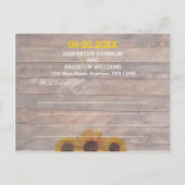 Sonnenblumen und rustikale Holzhochzeit retten das Ankündigungspostkarte (Rückseite)