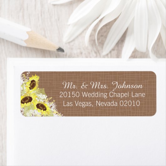 Sonnenblumen und rustikales Hochzeitslabel (Insitu)