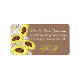 Sonnenblumen und rustikales Hochzeitslabel Adressaufkleber