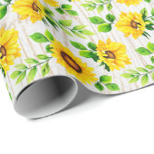 Sonnenblumen und rustikales Holz Botanisches Party Geschenkpapier (Rolleneckpunkt)