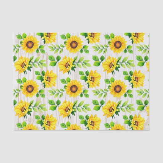 Sonnenblumen und rustikales Holz Botanisches Party Seidenpapier (Vorderseite)