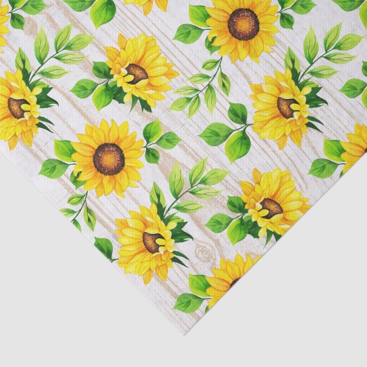 Sonnenblumen und rustikales Holz Botanisches Party Seidenpapier (Ausschnitt)