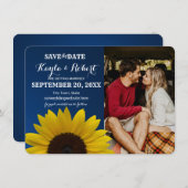 Sonnenblumen und Saphir-Foto Save the Date Einladung (Vorne/Hinten)