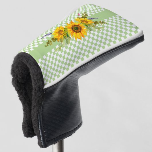 Sonnenblumen und Schachbrett Golf Headcover (3/4 Vorderseite)