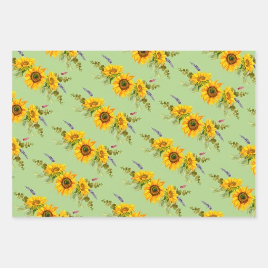 Sonnenblumen und Schachbrettmuster Geschenkpapier Set (Vorderseite 2)