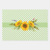 Sonnenblumen und Schachbrettmuster Geschenkpapier Set (Vorderseite)