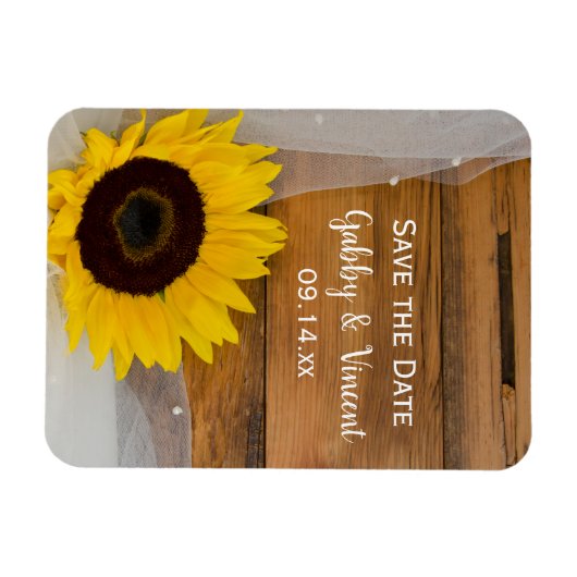 Sonnenblumen und Schleier Country Hochzeit Save th Magnet (Horizontal)