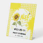 Sonnenblumen und Schmetterling Geburtstag Willkomm Sockelschild (Vorderseite)