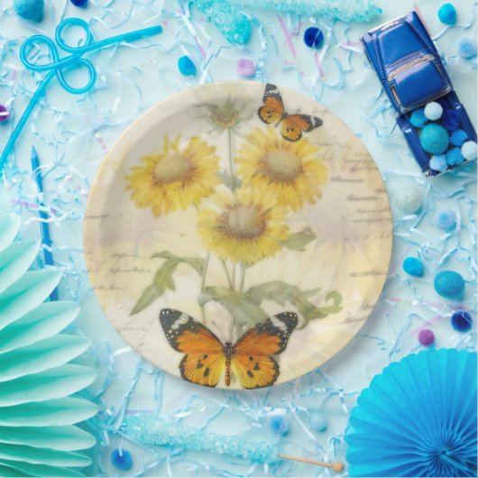 Sonnenblumen und Schmetterling Pappteller (Party)